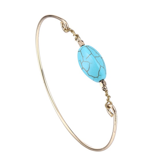 Turquoise & Gold Wire Bangle Bracelet - Picture 4 of 4